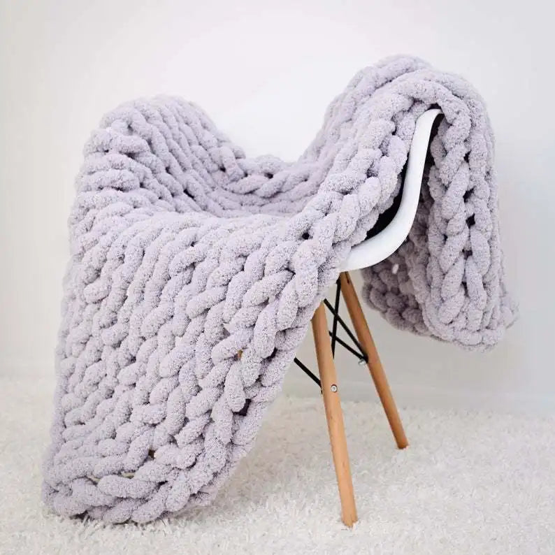 Super Soft Handmade Knit Jumbo Chenille Yarn Chunky Knit Blanket Throw