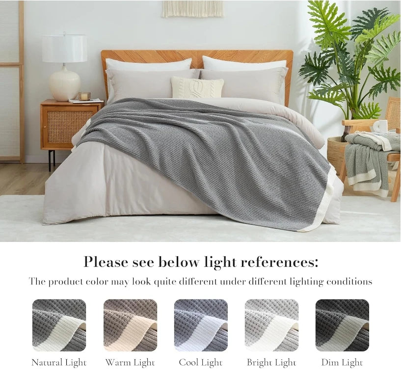 100% Cotton Knit Chunky Blanket Lightweight Breathable Cozy Summer Blankets for Bed