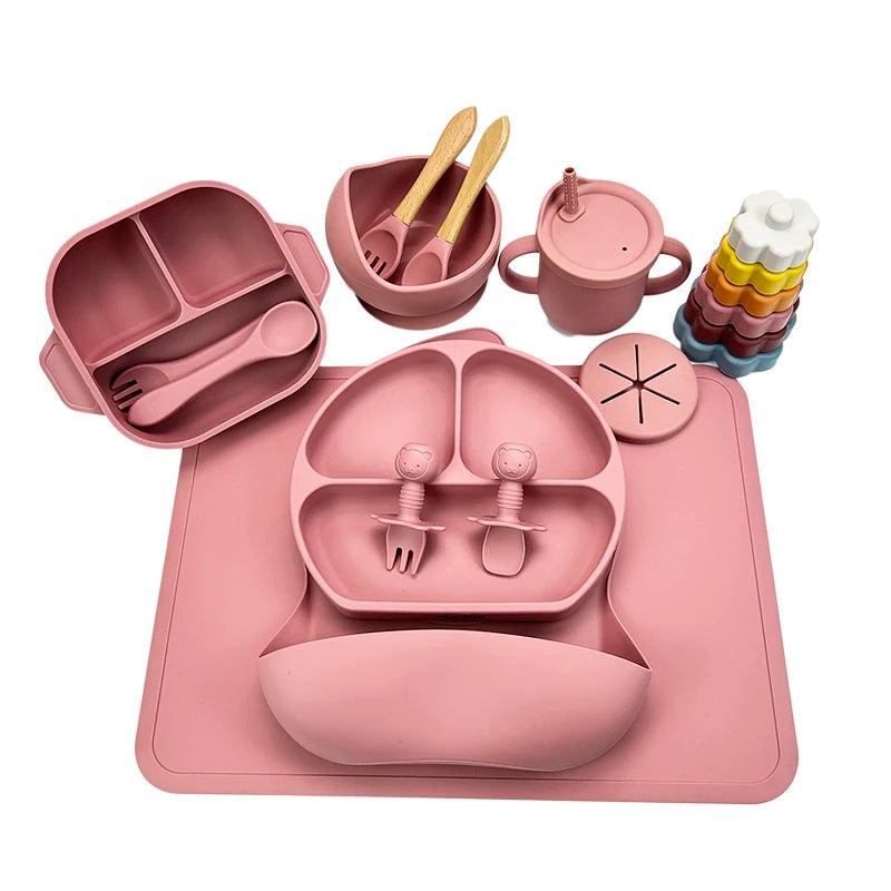 Bpa Free Silicone Baby Feeding Set Food Grade Silicone Spoon and Fork Snack Sippy Cup