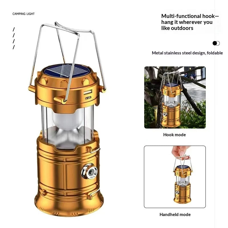 Multifunctional Solar Camping Lantern Usb Rechargeable Portable Outdoor Emergency Led