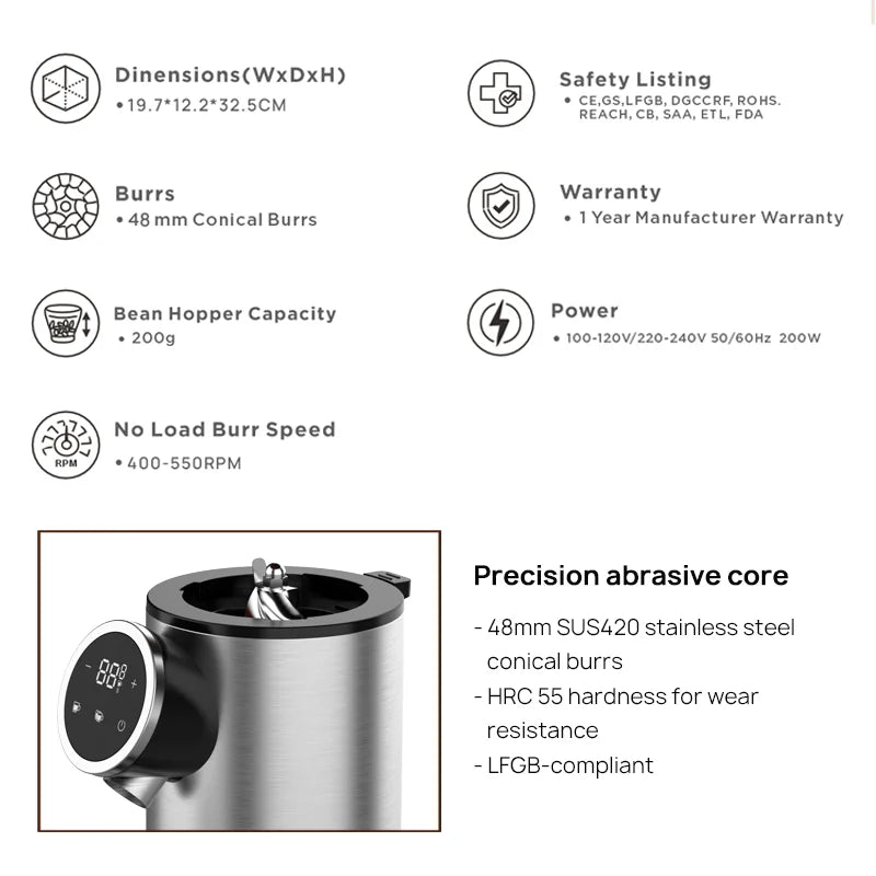 CG-003 Electric Portable Household Adjustable Settings Coffee Grinder Stainless Steel