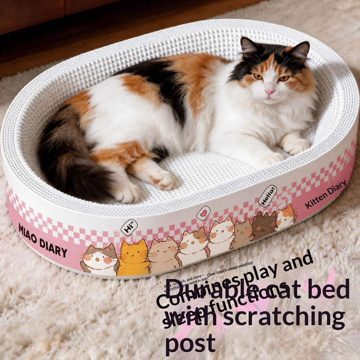 Cat Scratching Board Corrugated Cardboard Cat Scratcher Pad Oval Cat Bed Lounger No