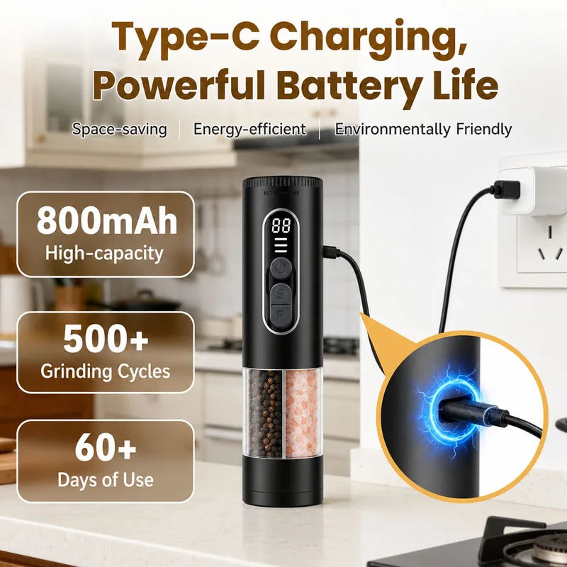 2 in 1 Rechargeable USB Electric Spices Grinder Automatic Salt and Pepper Grinder Ceramic