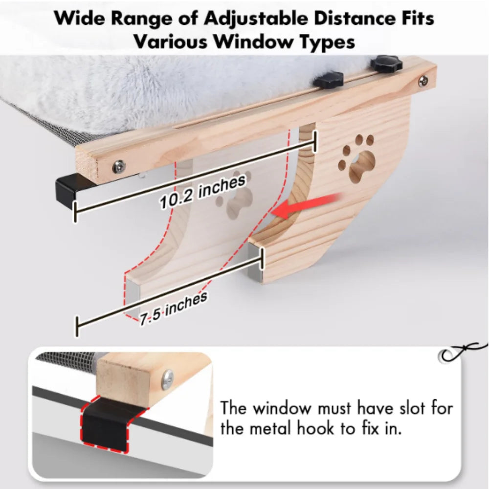 Cat Sill Window Perch Sturdy Hammock Wood Metal Frame Easy Adjust Window Seat Cushion