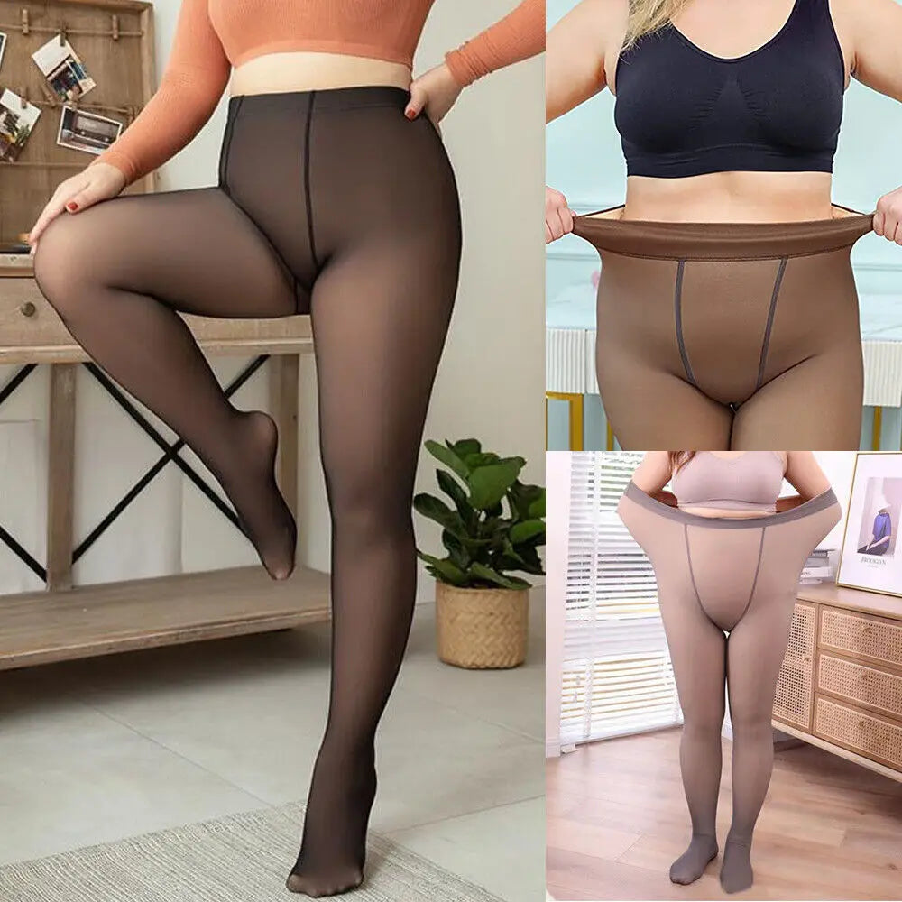 Plus Size High Waist Compression Footed Pants Tights Winter Fleece Lined Warm Stockings