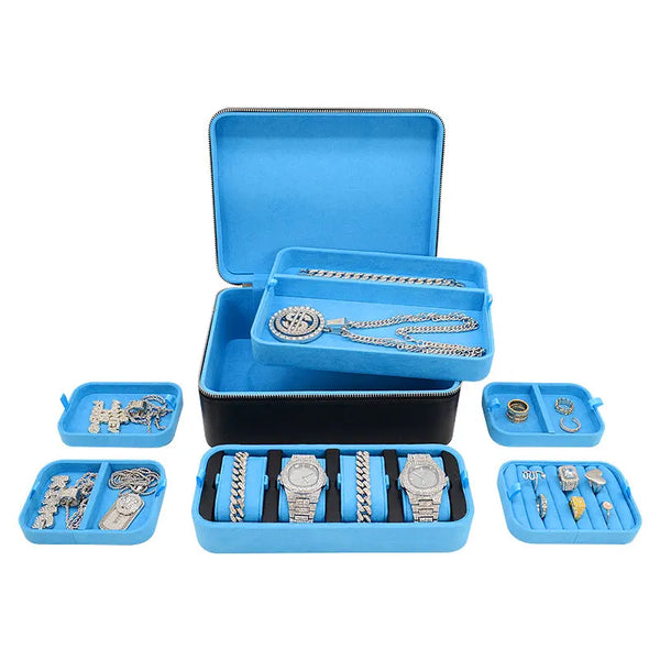 Portable Luxury Travel Jewelry Organizer Large Capacity PU Leather Jewelry Box Set