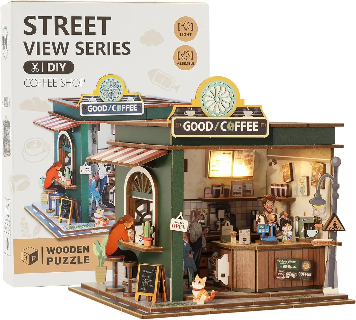 DIY Miniature Book Nook Kit Dollhouse Bookshelf Decor 3D Wooden Puzzle Street Model Gift
