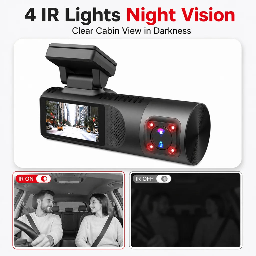 VS105E 3 Lens Black Box 1440P Dash Cam Front Inside Rear 3 Channel Car DVR with 1.97 Inch