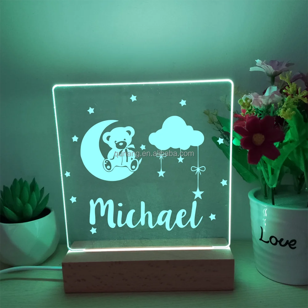 Personalized Unique Engraved Night Light Gifts for Kids Customized Name Moon and Stars