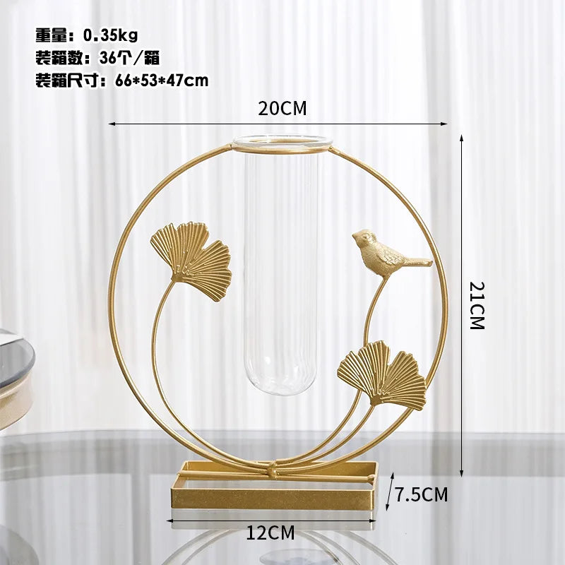 Modern Metal Plant Propagation Station Ginkgo Leaf Desktop Glass Hydroponic Planter Pots