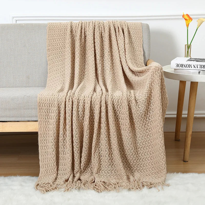 Chunky Knitted Blanket Sofa Throw Blanket With Tassels Weighted Blanket for Winter