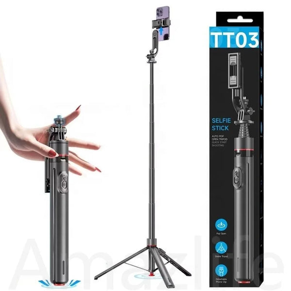 69inch Automatic Pop Open Aluminum Alloy Mobile Phone Tripod Stand TT03 Selfie Stick