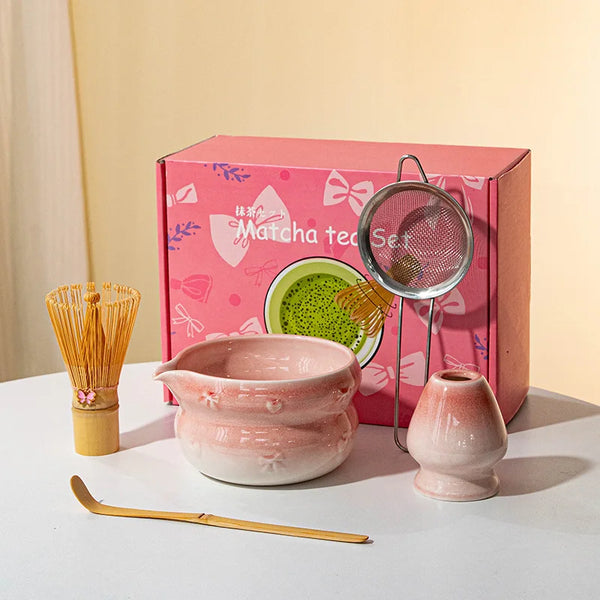 Chinese New Eco-Friendly Pink Whisk Mixing Kits Matcha Gift Set 5pcs Set Matcha Tea Set