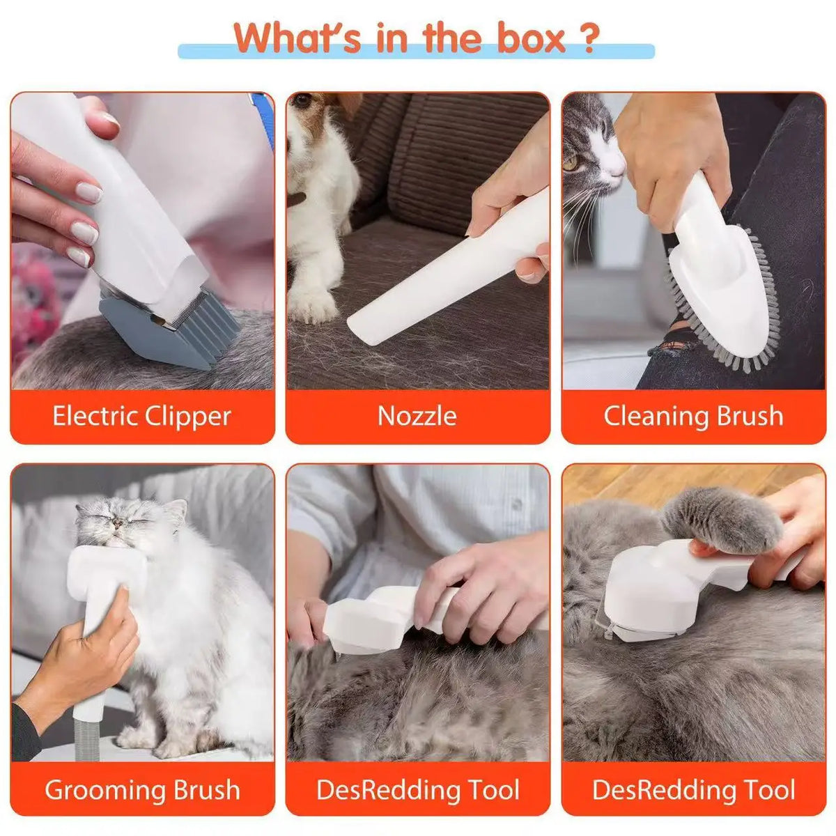 Pet Grooming Vacuum Cleaner 6-in-1 Pet Cleaning Kit Dog Cat Hair Remover Clipper Brush