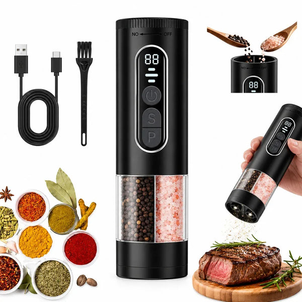 2 in 1 Rechargeable USB Electric Spices Grinder Automatic Salt and Pepper Grinder Ceramic