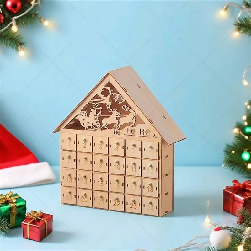 Handmade Eco-Friendly Square Wooden Christmas Countdown Calendar Gift Box Elegant