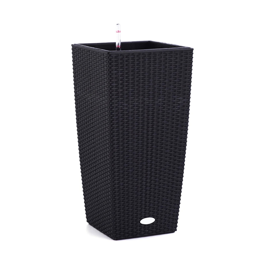 Tall Square Cylinder Self-Watering Eco-Friendly Plastic Planter Flower Pot for Home