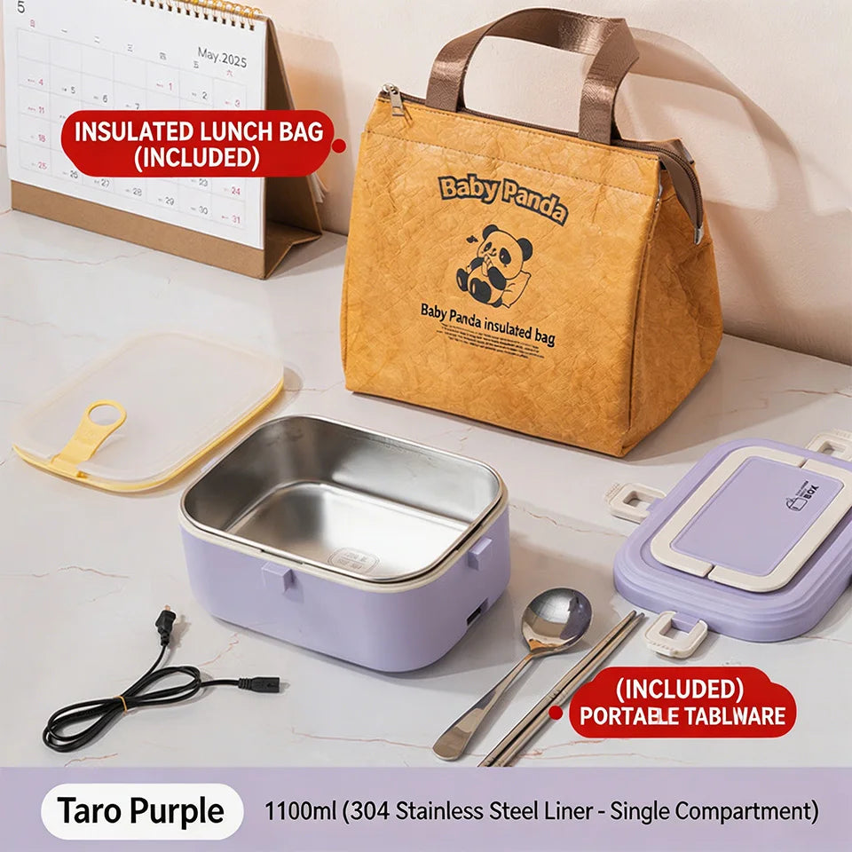Electric Heating Lunch Box, No Water Needed 304 Stainless Steel Food Warmer,
