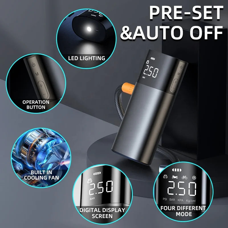 Wireless Digital Screen Display Alloy Multi-Function Car Air Compressor Portable Tire