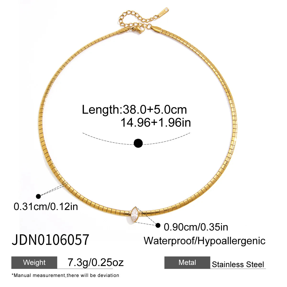 Women'S 18K Gold-Plated Stainless Steel Choker Necklace Sporty Light Luxury Elastic