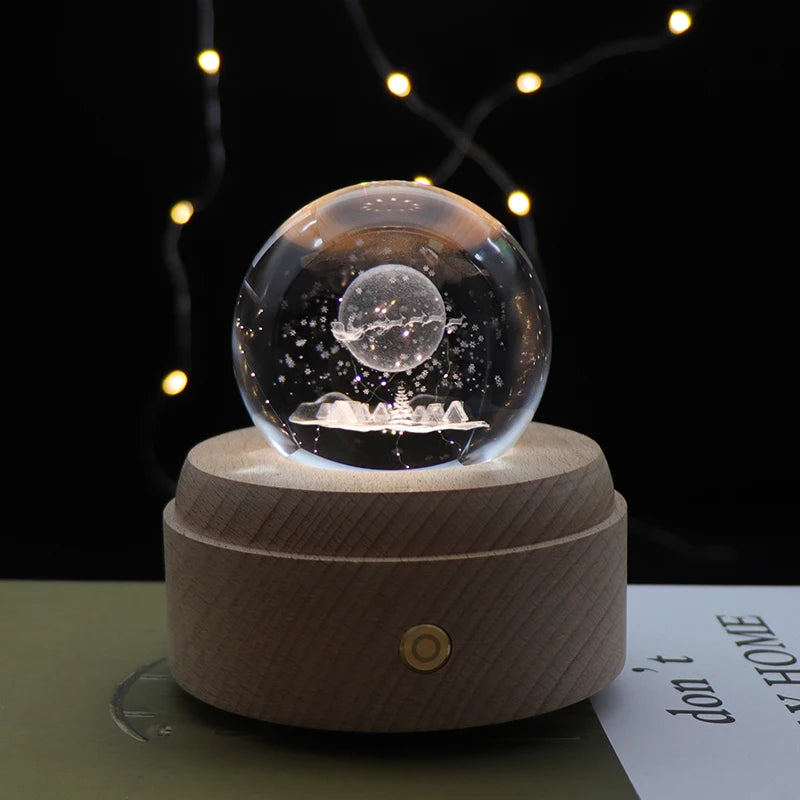 Creative Electronic Gift Lamp Decoration 3D Crystal Ball Night Light With Rotating Music