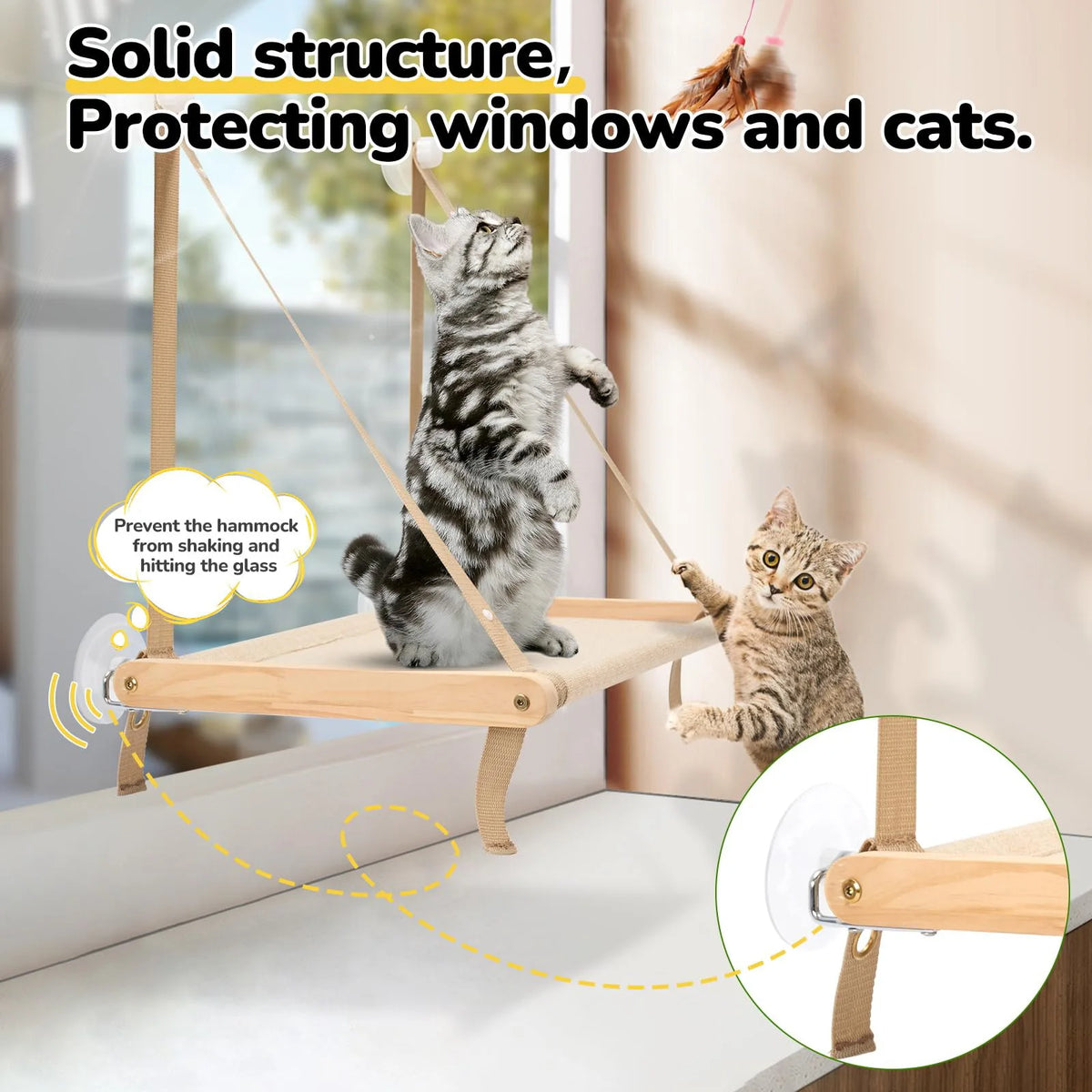 Eco-Friendly Wooden Fiber Cat Window Hammock Foldable Suction Cup Perch Indoor Resting