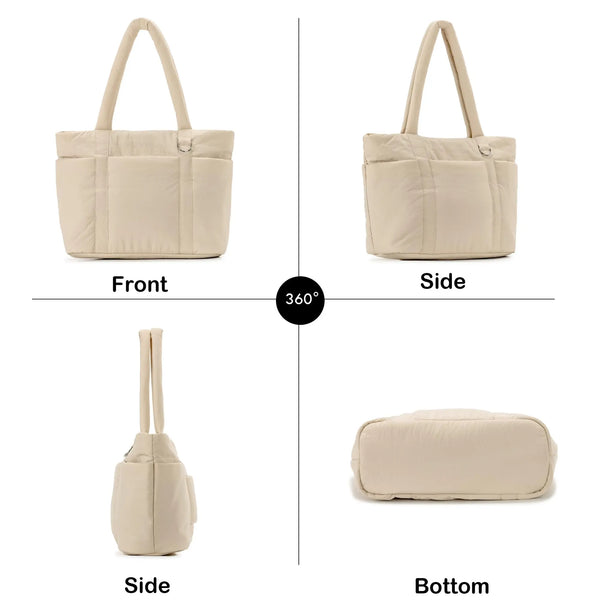 Multi Pocket Tote Bag For Women Large Puffy Shoulder Purse Handbag With Laptop