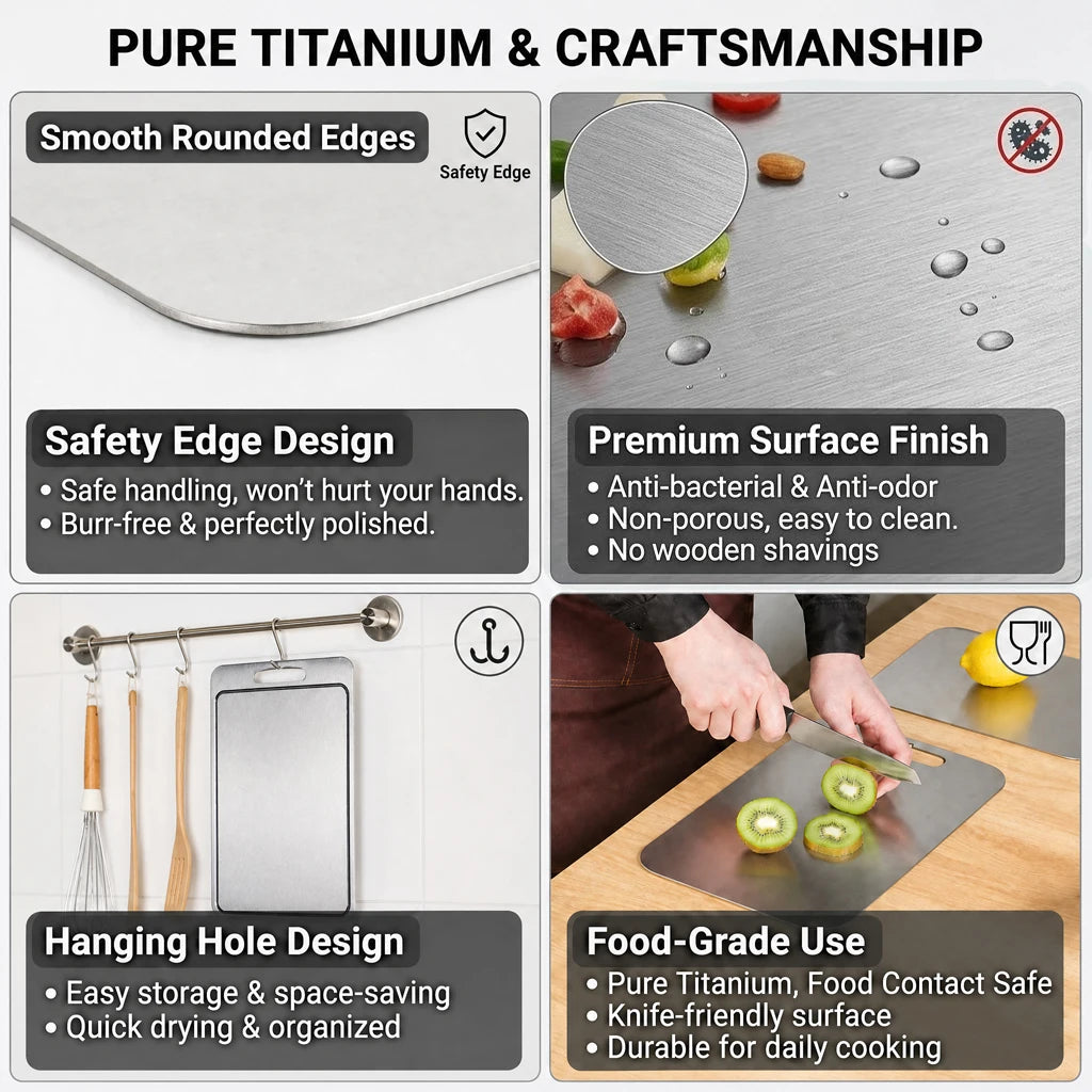 Pure Titanium Cutting Board Lightweight Food Grade Metal Chopping Board Anti-Bacterial