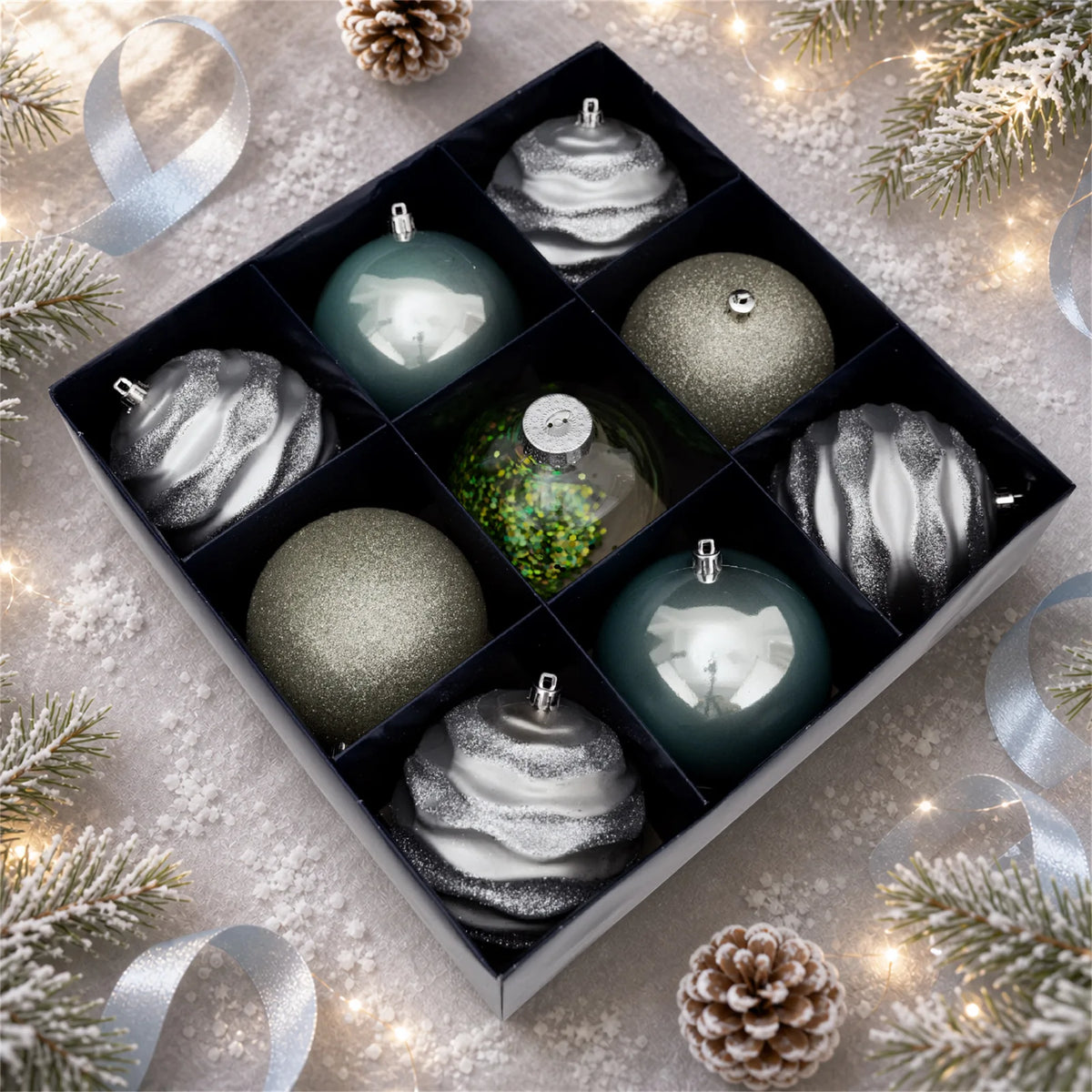 High-Quality 9-Piece Christmas Ball Set with Embossed Diamond Pattern Colored Balls