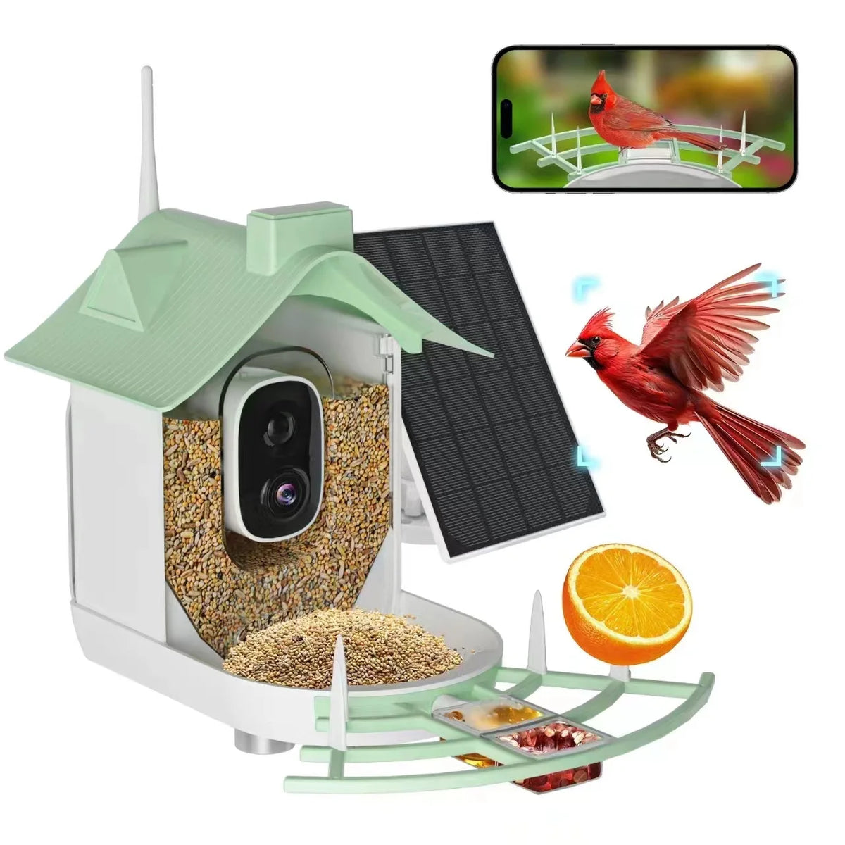 A Solar Powered 4K High Resolution AI Camera Wild Bird Feeder Smart Window Bird Feeder