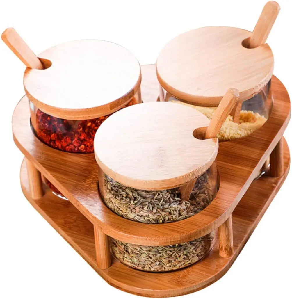 Glass Seasoning Jars Set with Bamboo Lid and Spoon-Spice Rack Organizer for Kitchen