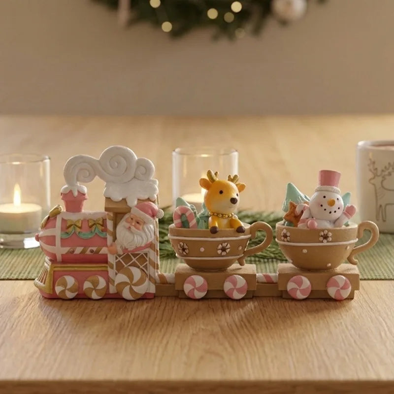 Christmas Three Festival Small Train Ornament Gingerbread Deer Snowman Tea Cup Desktop