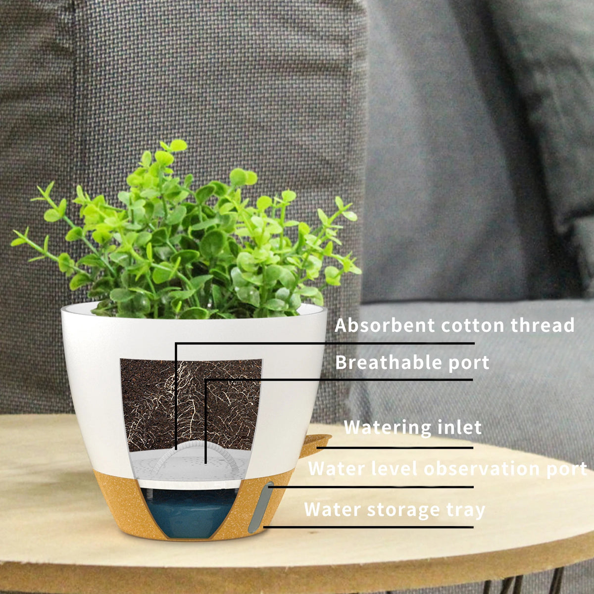 Automatic Self-Watering PP Plastic Flower Pots Drainage Holes Modern Style 8-12 Inch
