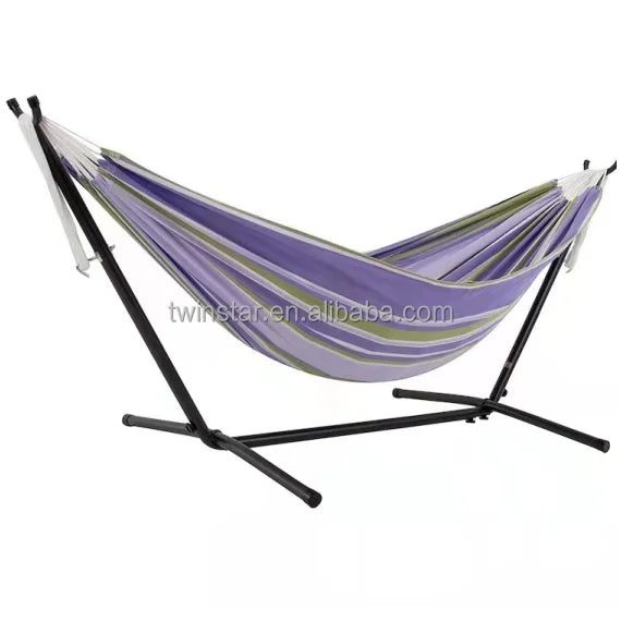 Outdoor Garden Camping Hammock Swing Chair Double Hammock with Steel Stand and Carrying
