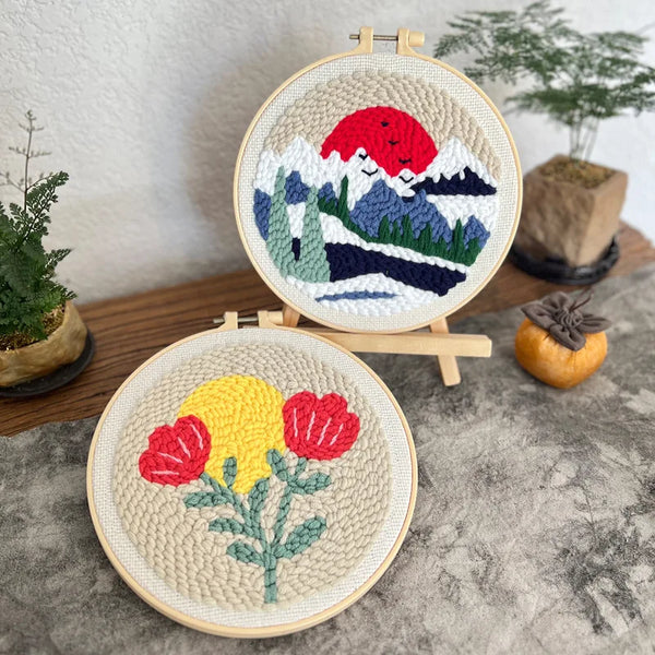 Popular Simple DIY Knitting & Crocheting Plant Pattern Embroidery Kit with Hoops Handmade