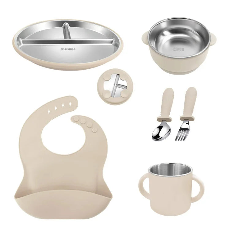 Children'S New Silicone & Stainless Steel Baby Toddler Feeding Cutlery Set 6 in 1 BPA