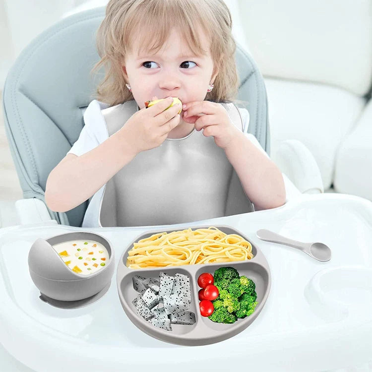 Silicone Toddler Weaning Set with Adjustable Bib and Suction Bowl