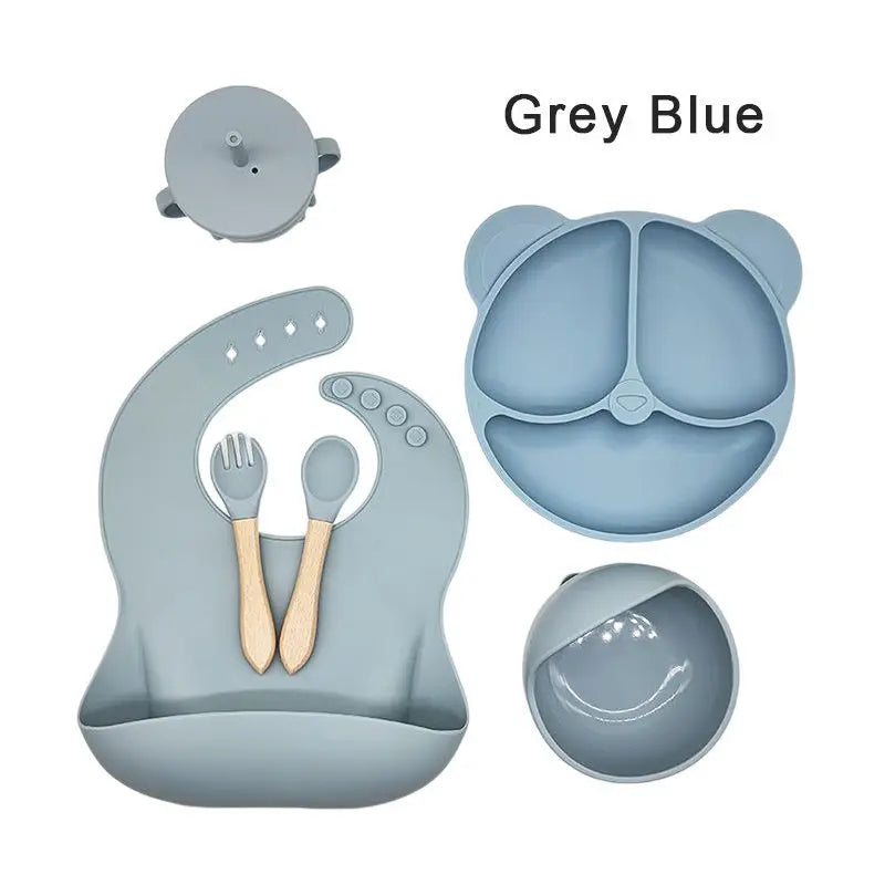 Children'S Silicone Baby Feeding Set BPA Free Toddler Dinnerware Includes Bib Plate Bowl