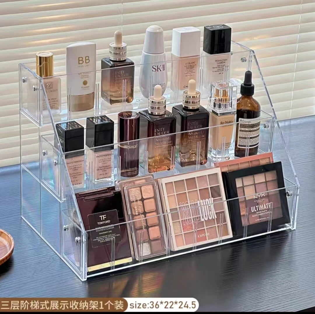 Modern Multi-Layer Acrylic Display Rack for Lipstick Transparent Eco-Friendly Trapezoid