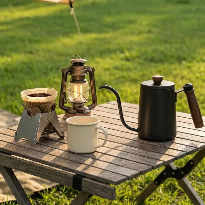 600ML 304 Stainless Steel Gooseneck Pour Over Kettle Long Thin Spout Wooden Handle Drip