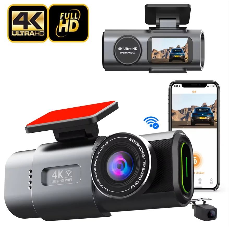 Mini Car Dvr 4K Dash Camera Wifi Dual Lens Front and Rear Car Camera Black Box Dash Cam