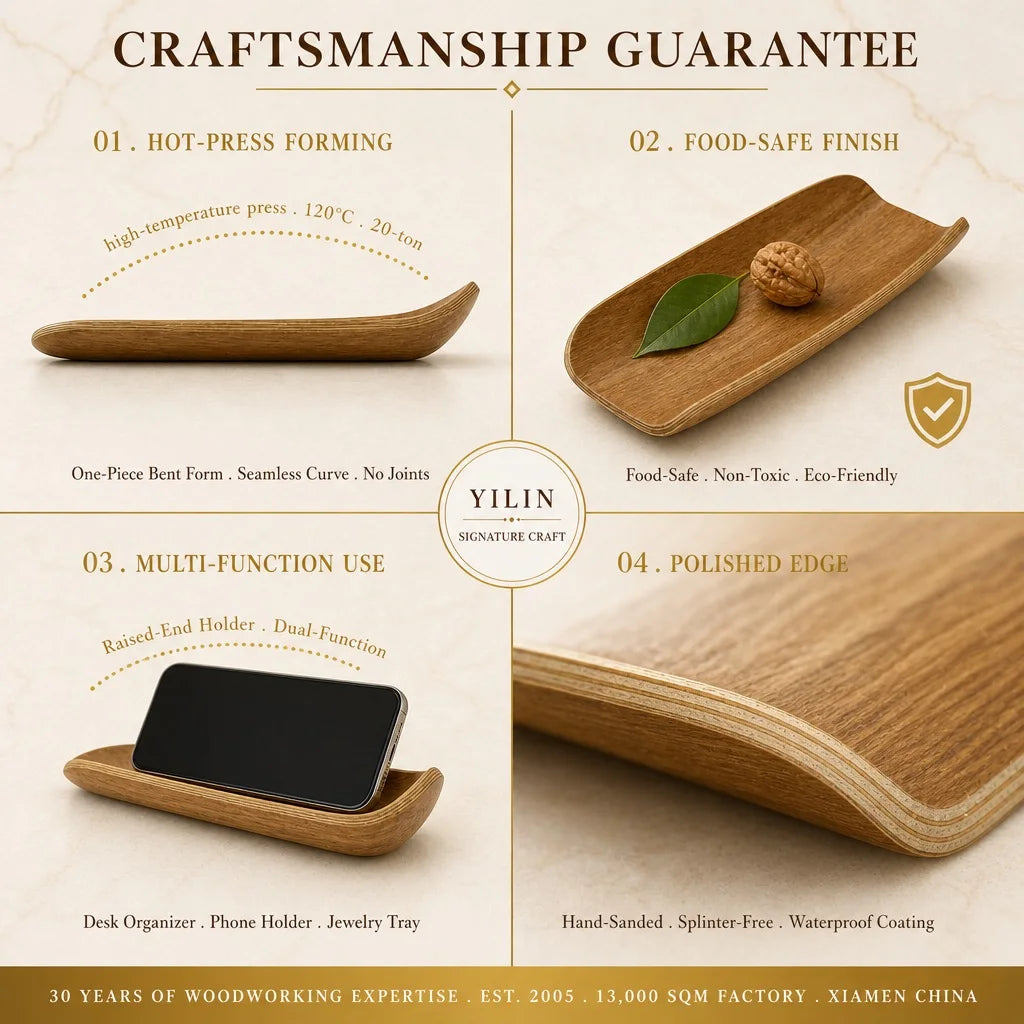 Custom Heat Bent One Piece Curved Ash Veneer Modern Minimalist Wooden Organizer Jewelry