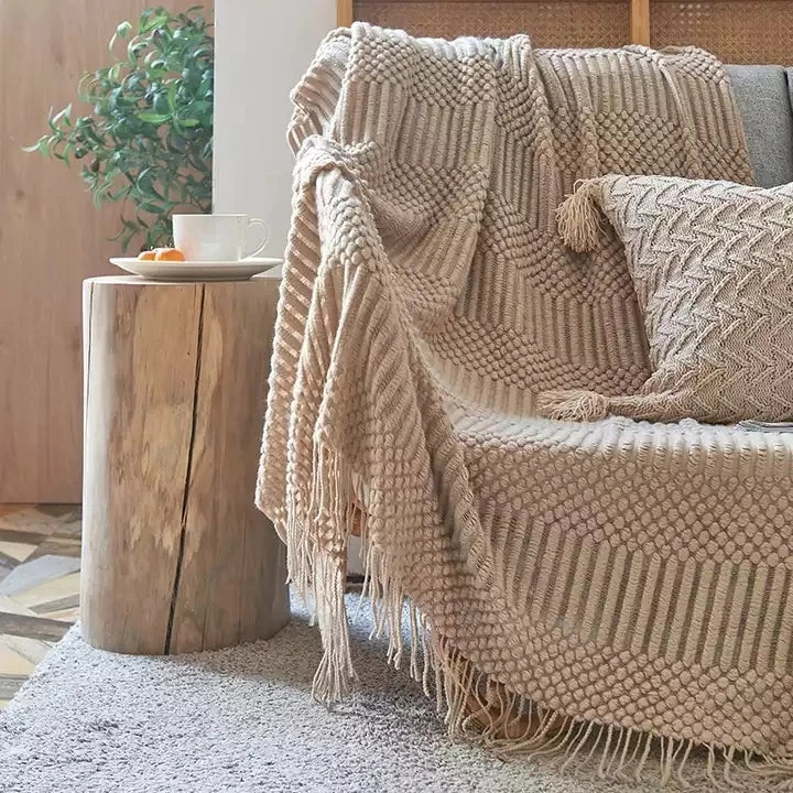 Knitted Wool Throw Blanket for Beds With Tassel Manta Cobertor Chunky Knit Blankets Sofa