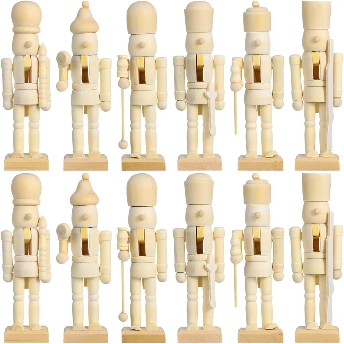 6Pcs Unfinished Wooden Nutcracker Unpainted Christmas Wood Nutcracker Soldier Figurine