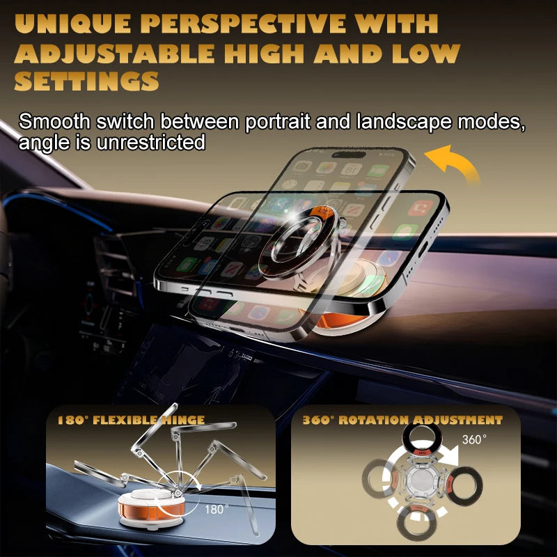 Premium Magnetic Car Phone Holder, Reusable Silicone Vacuum Suction Cup, Dual-Ring