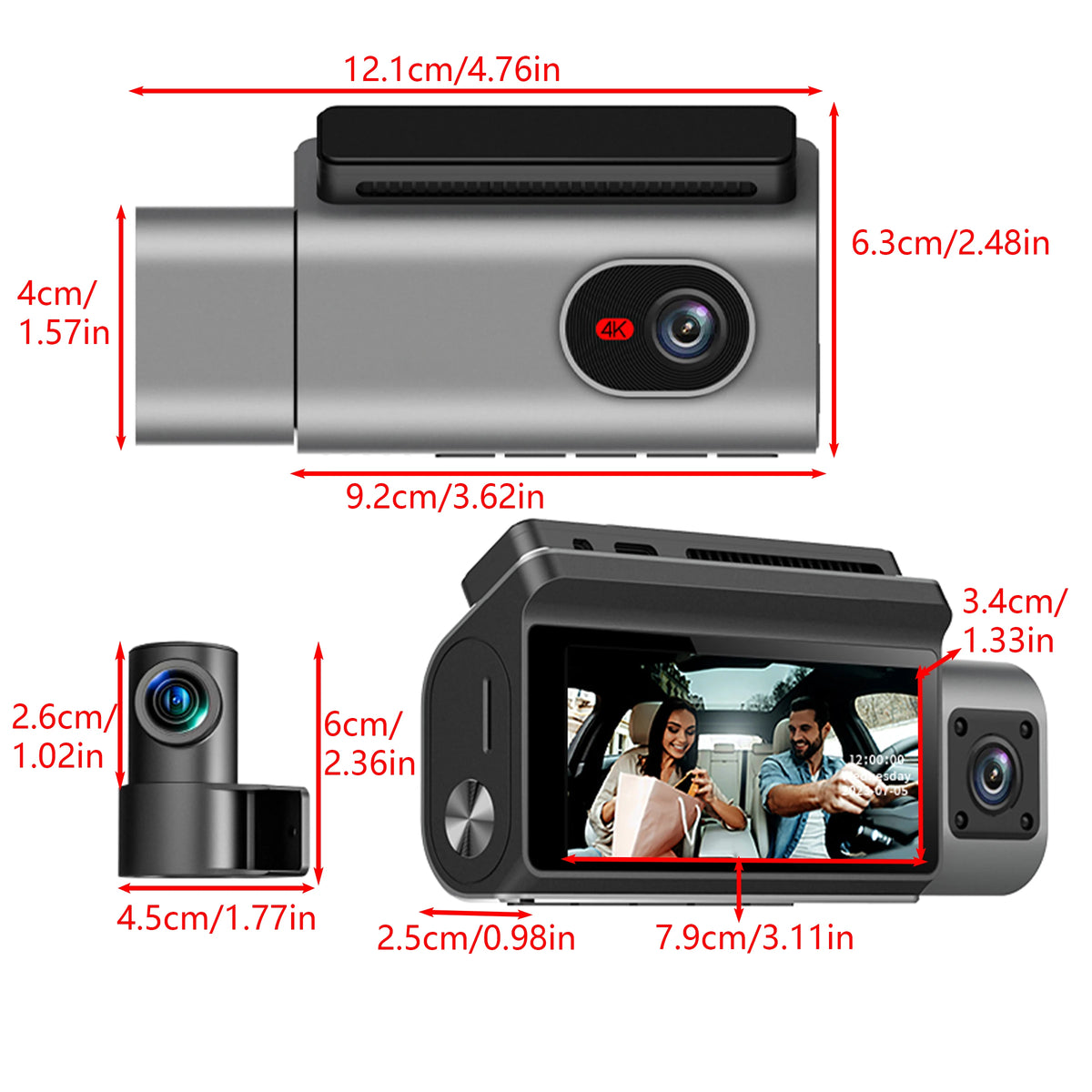 3 Channel 4K Ultra HD Dash Cam 4k Dash Camera for Cars 3 Channel Dash Cam 4k WiFi Car
