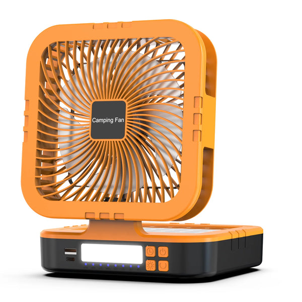 4-Speed Oscillating Camping Fan Foldable Auto Swivel Solar Fan with LED &Power Bank