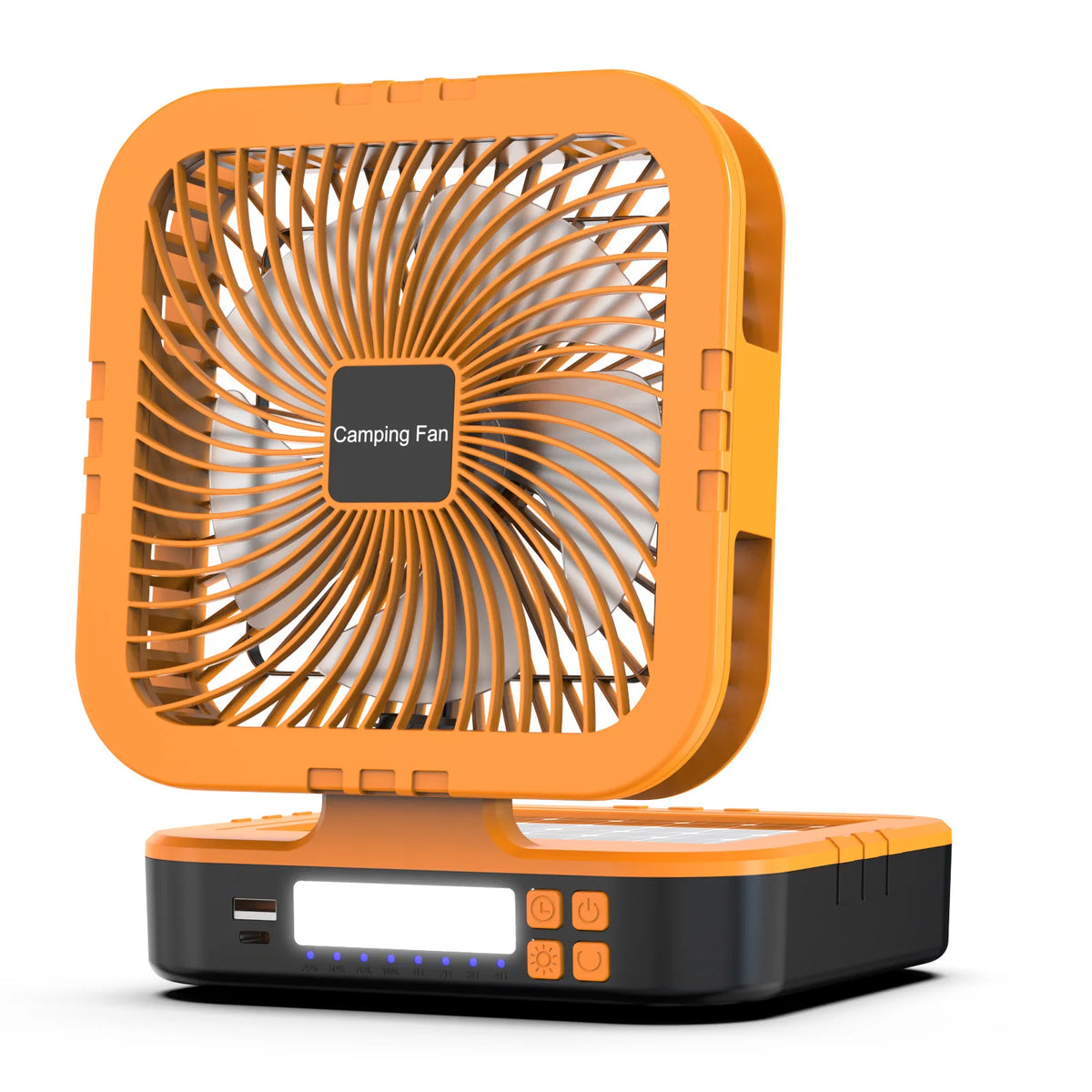4-Speed Oscillating Camping Fan Foldable Auto Swivel Solar Fan with LED &Power Bank