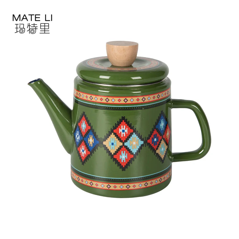 Custom Packaging Dark Green Geometric Enamel Gooseneck Pour Over Coffee Kettle