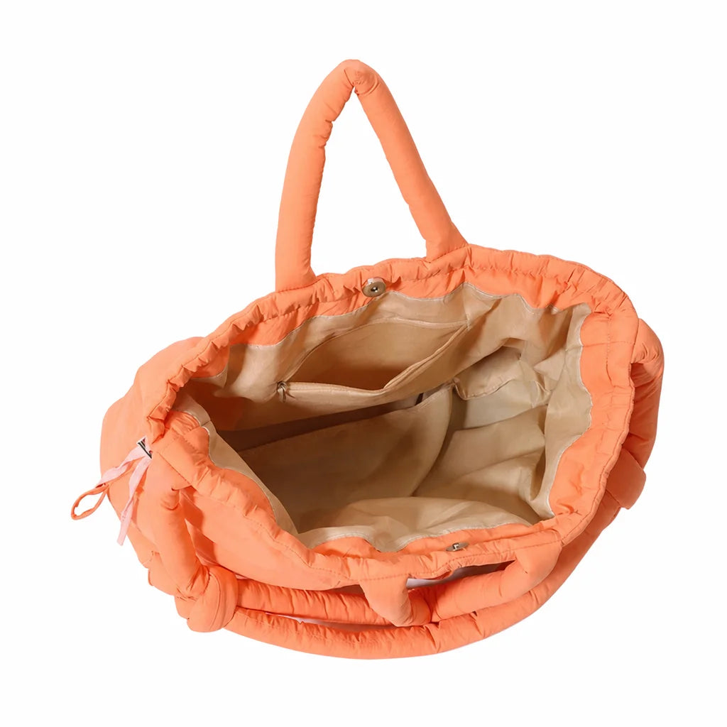 Waterproof Nylon Tote Bag Padded Handles Pillow Shape Foldable Shoulder Carry Handbag